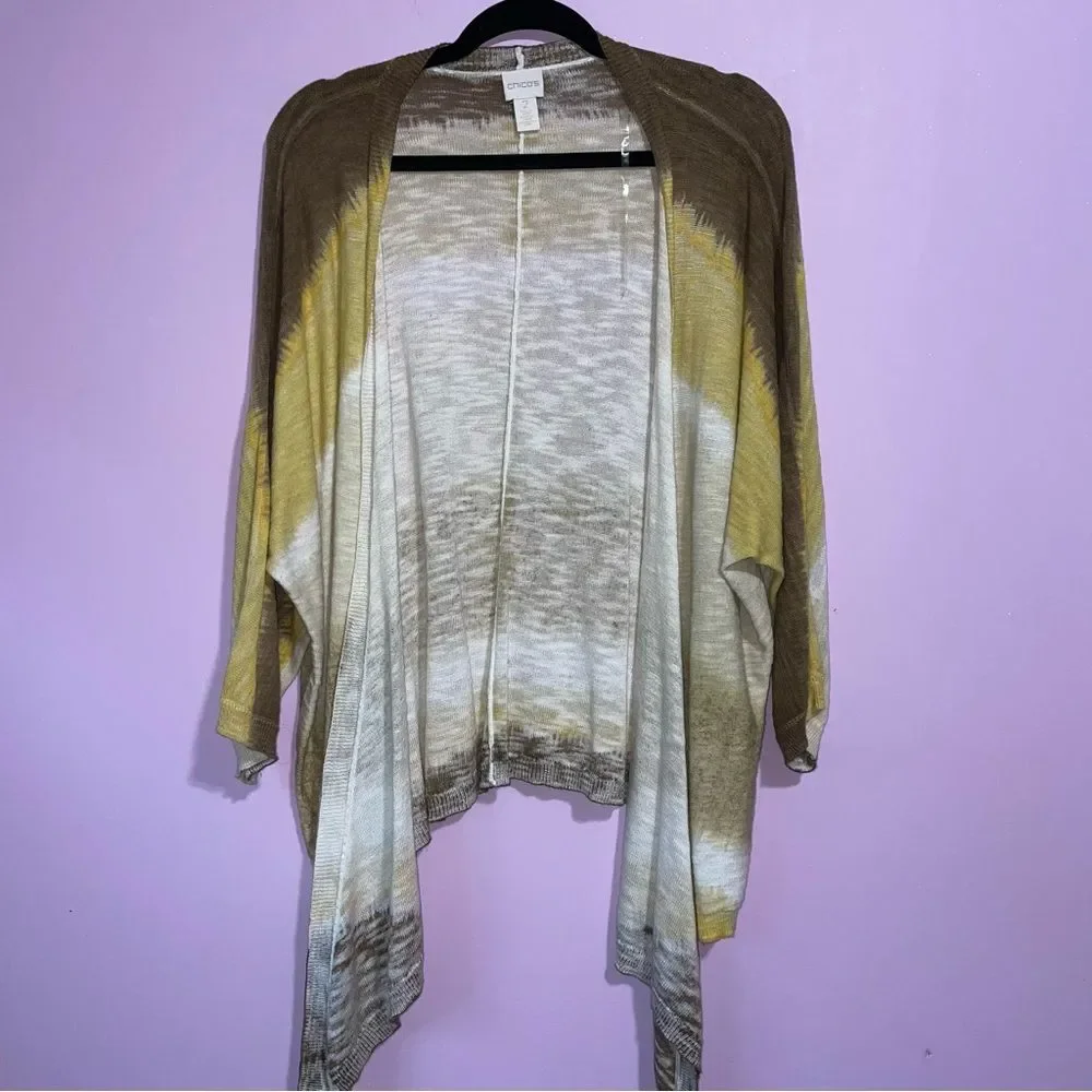 Chico's Cardigan Womens Size L Open Front Knit Kimono Boho Tie Dye Beachy